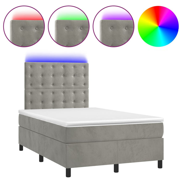Letto a Molle Materasso e LED Grigio Chiaro 120x200 cm Velluto cod mxl 64645
