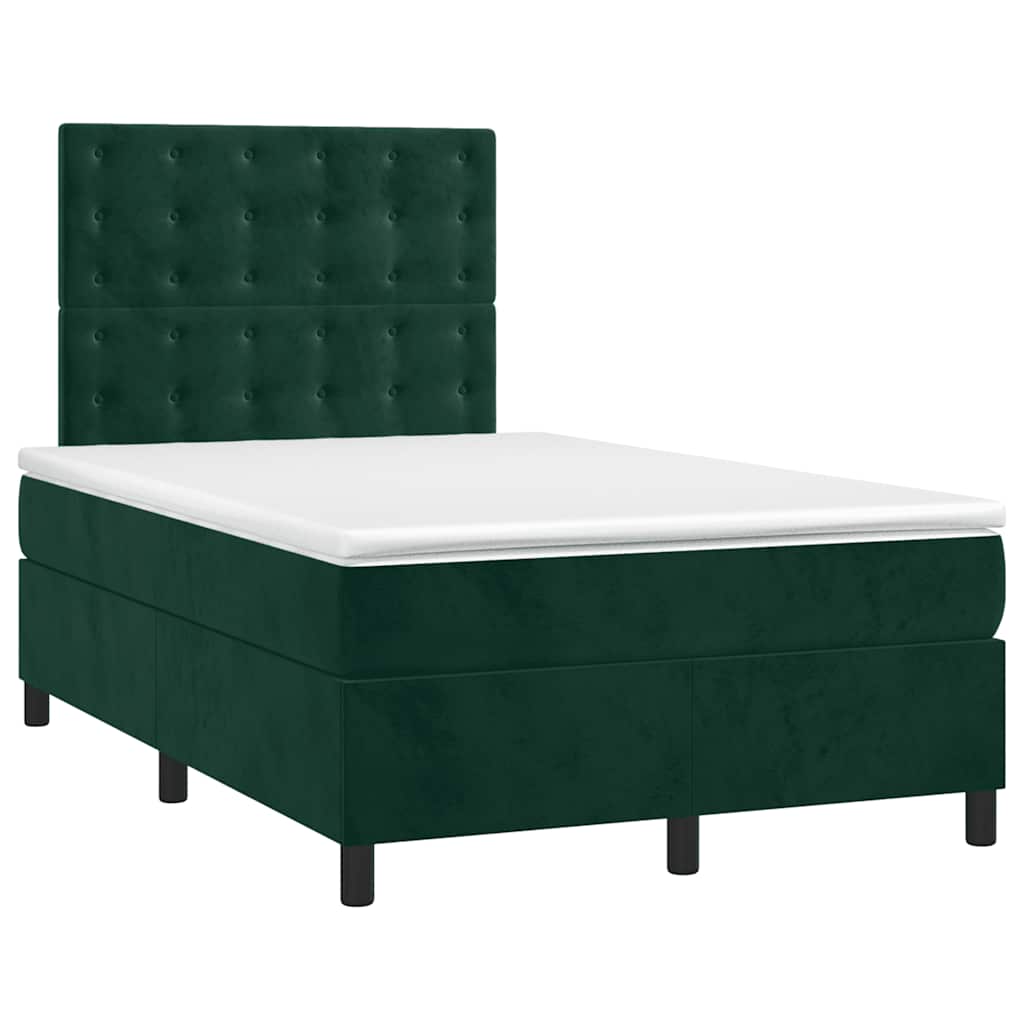 Letto a Molle con Materasso e LED Verde Scuro 120x200cm Velluto 3136356