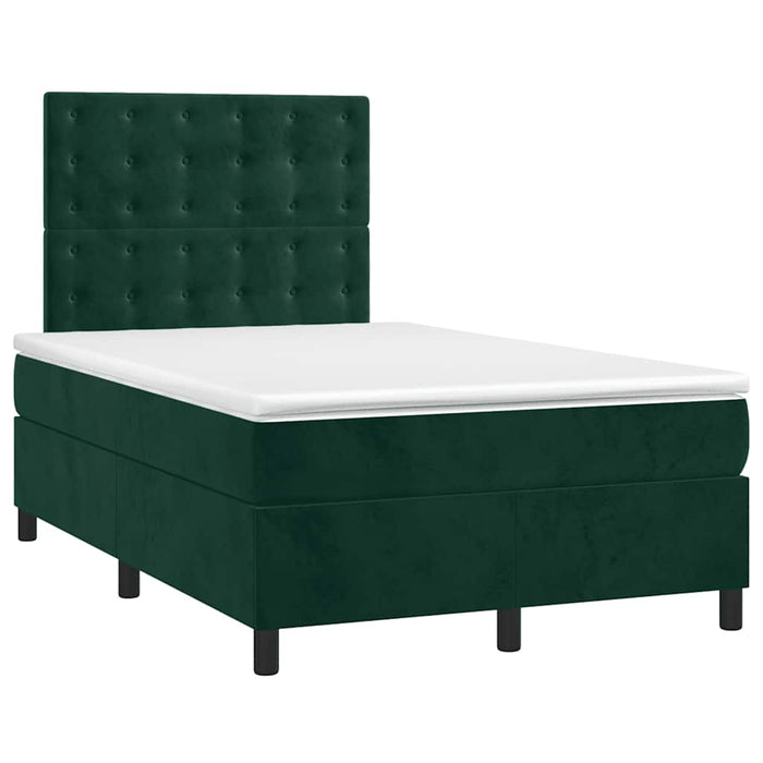 Letto a Molle con Materasso e LED Verde Scuro 120x200cm Velluto 3136356