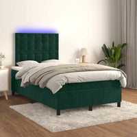 Letto a Molle con Materasso e LED Verde Scuro 120x200cm Velluto 3136356
