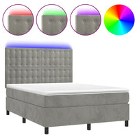 Letto a Molle Materasso e LED Grigio Chiaro 140x190 cm Velluto 3136359