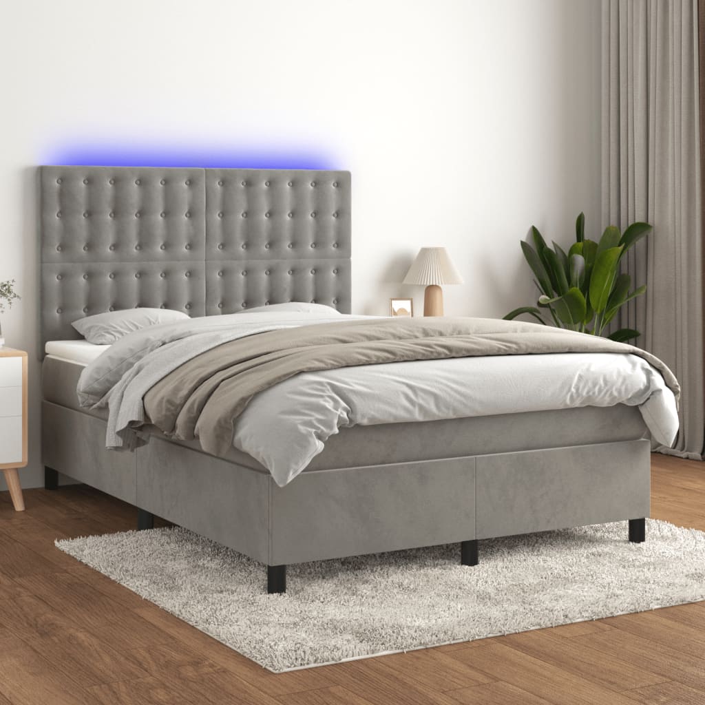 Letto a Molle Materasso e LED Grigio Chiaro 140x190 cm Vellutocod mxl 123064