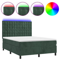 Letto a Molle con Materasso e LED Verde Scuro 140x190cm Vellutocod mxl 99135