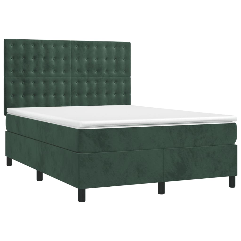Letto a Molle con Materasso e LED Verde Scuro 140x190cm Vellutocod mxl 99135