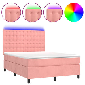 Letto a Molle con Materasso e LED Rosa 140x190 cm in Velluto 3136364