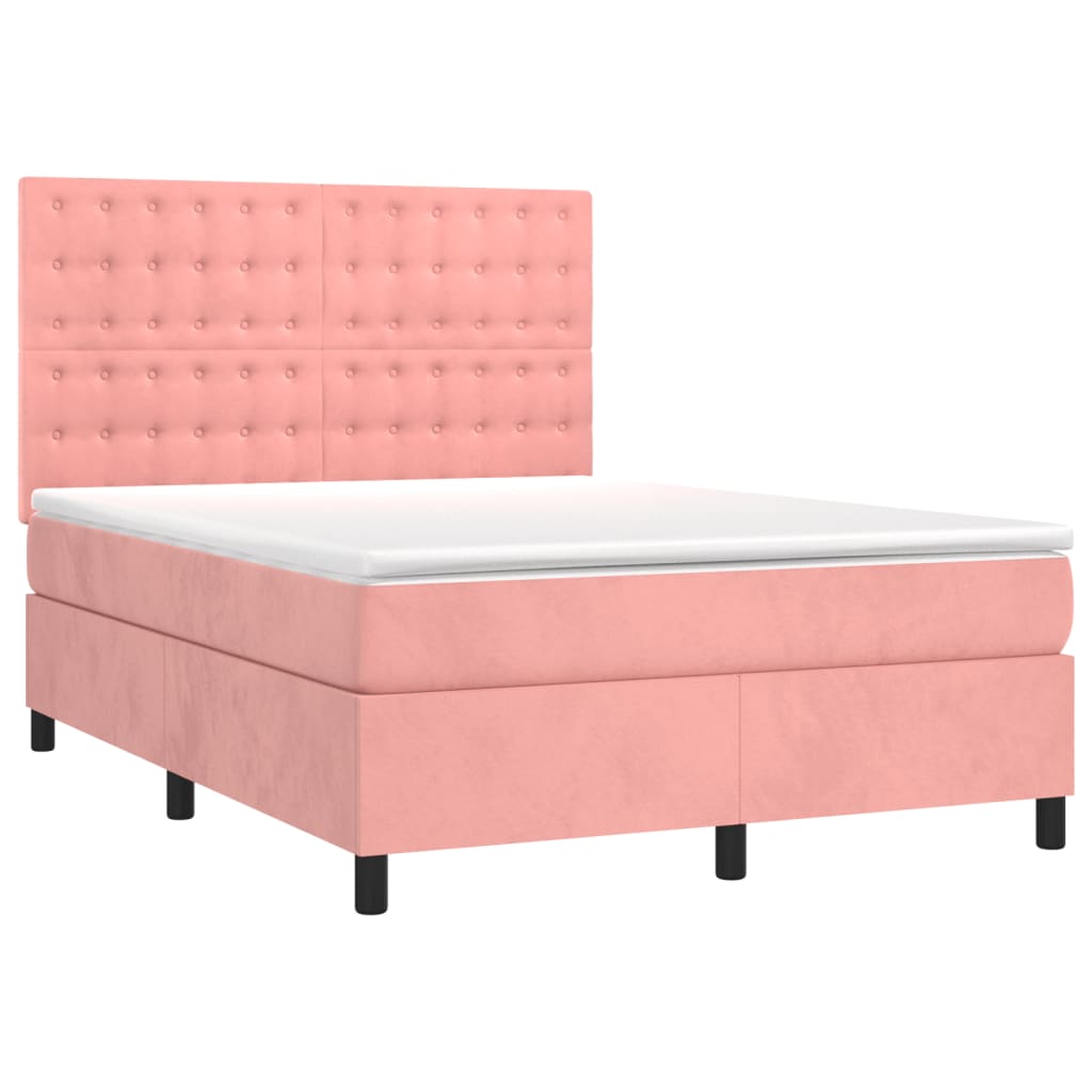 Letto a Molle con Materasso e LED Rosa 140x190 cm in Velluto 3136364