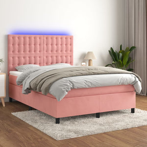 Letto a Molle con Materasso e LED Rosa 140x190 cm in Velluto 3136364