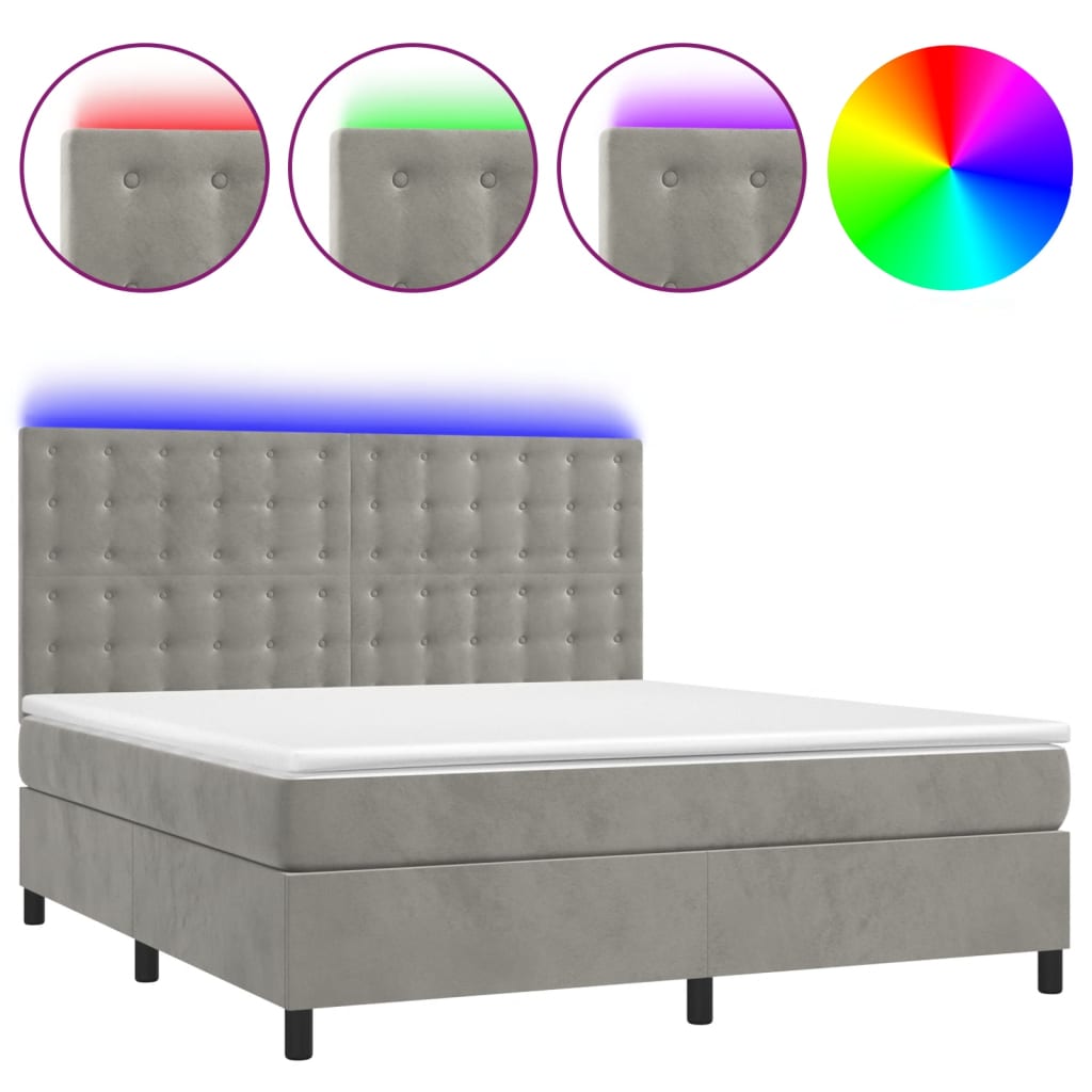 Letto a Molle Materasso e LED Grigio Chiaro 160x200 cm Velluto 3136371