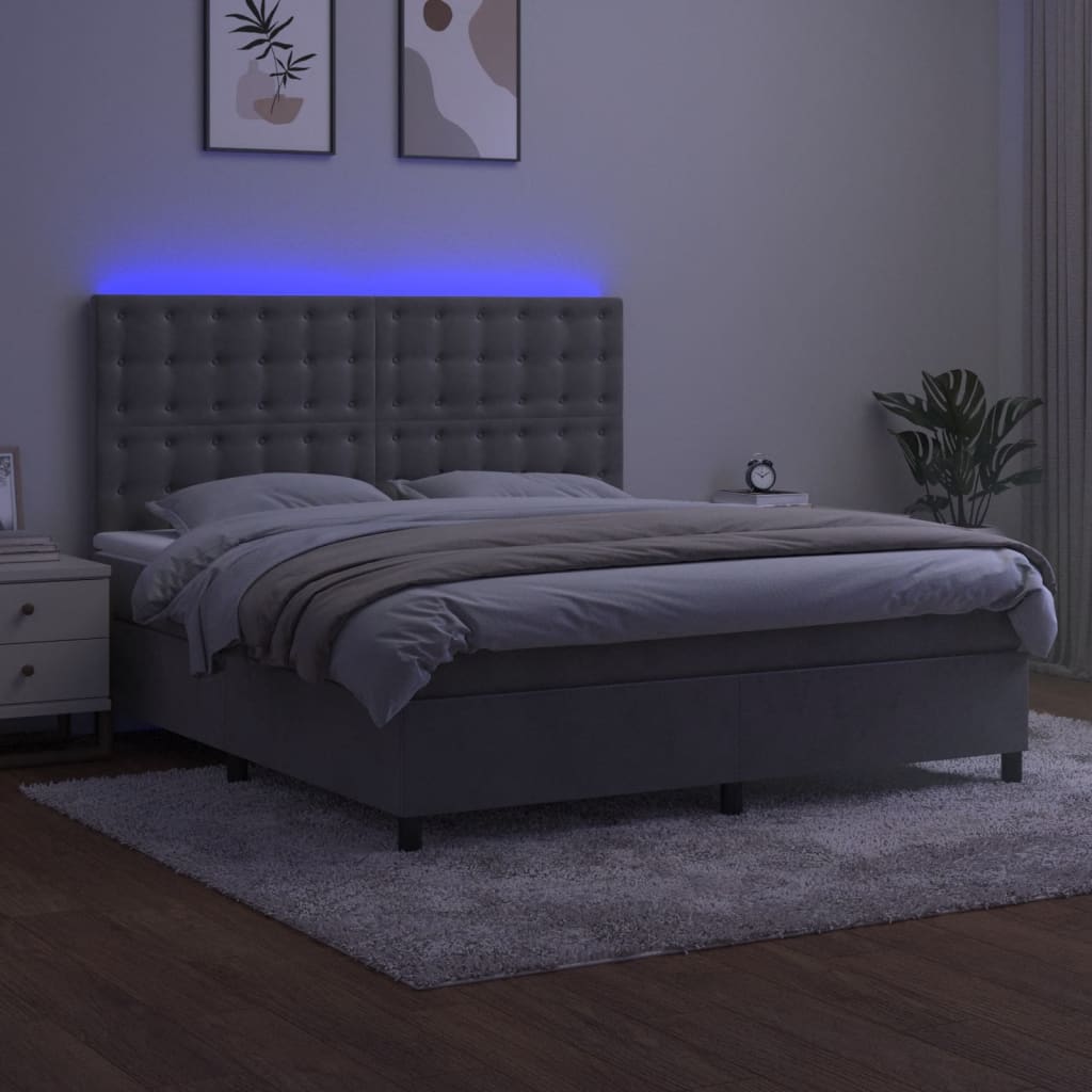 Letto a Molle Materasso e LED Grigio Chiaro 160x200 cm Velluto 3136371