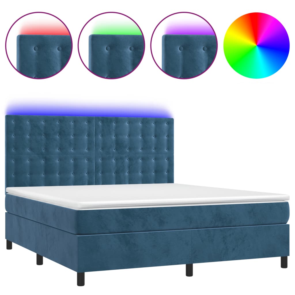 Letto a Molle con Materasso e LED Blu Scuro 160x200 cm 3136375