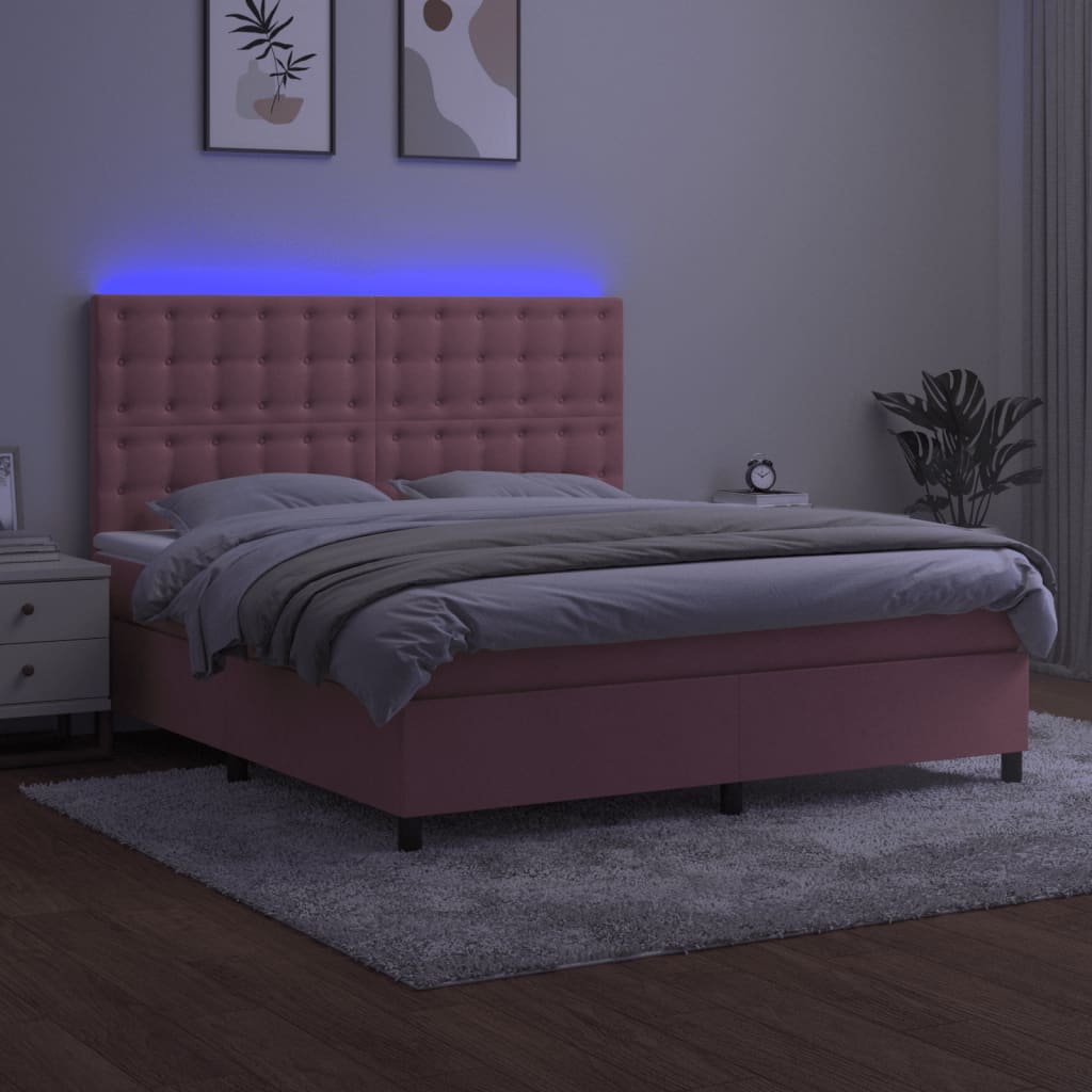 Letto a Molle con Materasso e LED Rosa 160x200 cm in Velluto 3136376