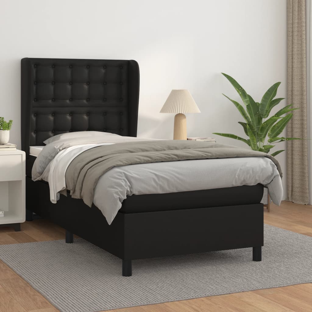 Giroletto a Molle con Materasso-Struttura Letto Nero 80x200 cm in Similpelle 634826
