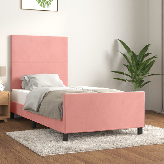 Giroletto con Testiera-Letto con Testiera Rosa 90x190 cm in Velluto 168494