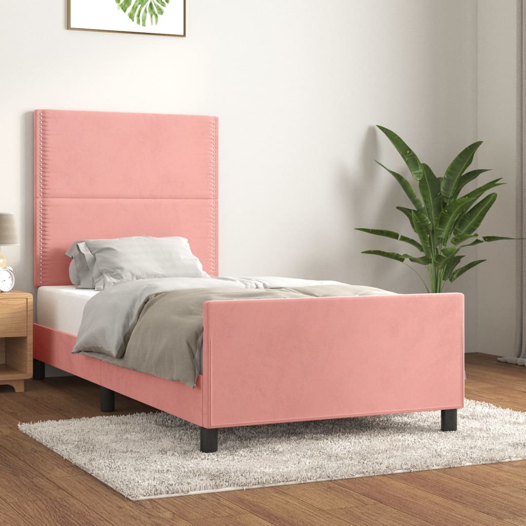 Giroletto con Testiera-Letto con Testiera Rosa 90x190 cm in Velluto 892791