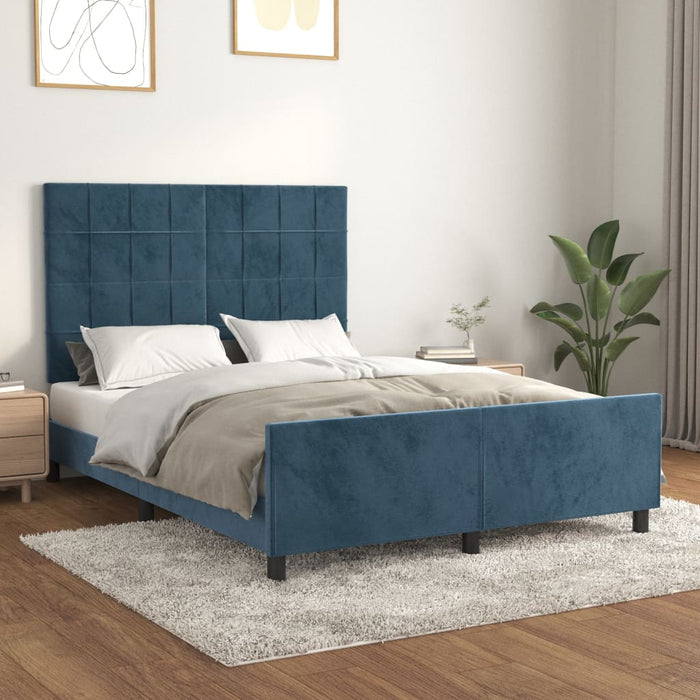 Giroletto senza Materasso-Struttura Letto Blu Scuro 140x190 cm in Velluto