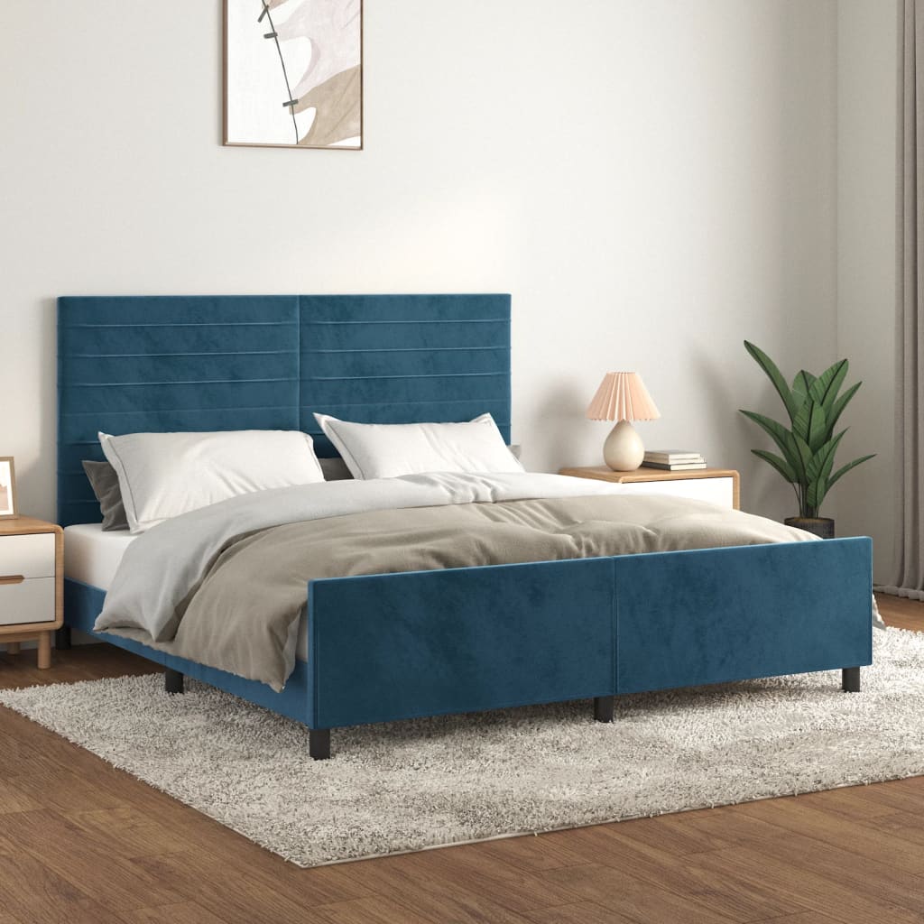 Giroletto senza Materasso-Struttura Letto Blu Scuro 160x200 cm in Velluto 951162