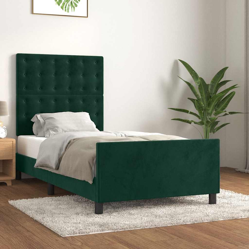 Giroletto senza Materasso-Struttura Letto Verde Scuro 90x190 cm in Velluto 327447