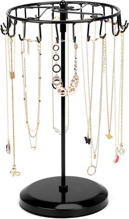 Display per accessori in metallo rotante con 23 ganci, dimensioni 348x205 mm