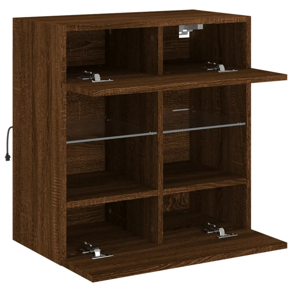 Mobile TV a Parete con Luci LED-Mobile TV a Muro Rovere Marrone 58,5x30x60,5 cm