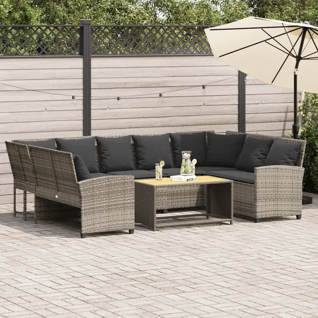 Divano da Giardino con Cuscini in Polyrattan Grigio Chiaro