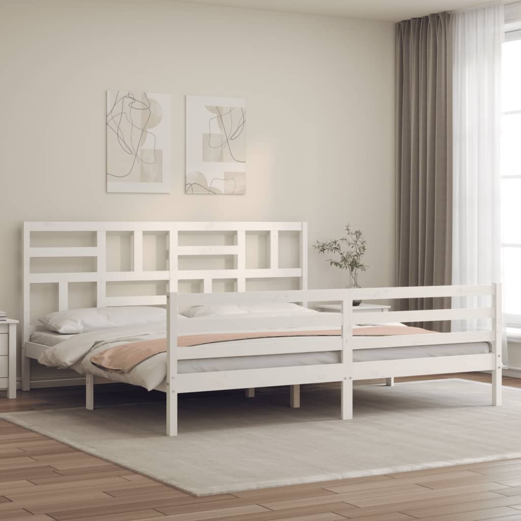 Giroletto Testiera Bianco Super King Size-Struttura Letto in Legno Massello 964803
