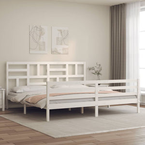 Giroletto Testiera Bianco Super King Size-Struttura Letto in Legno Massello 964803