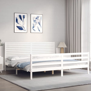Giroletto Testiera Bianco Super King Size-Struttura Letto in Legno Massello 216777