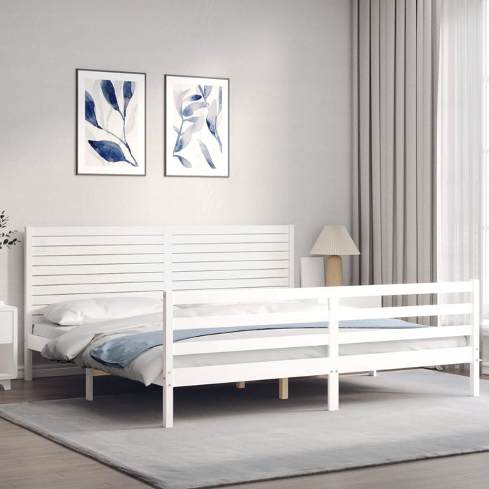 Giroletto Testiera Bianco Super King Size-Struttura Letto in Legno Massello 216777