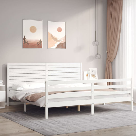 Giroletto Testiera Bianco Super King Size-Struttura Letto in Legno Massello 216777