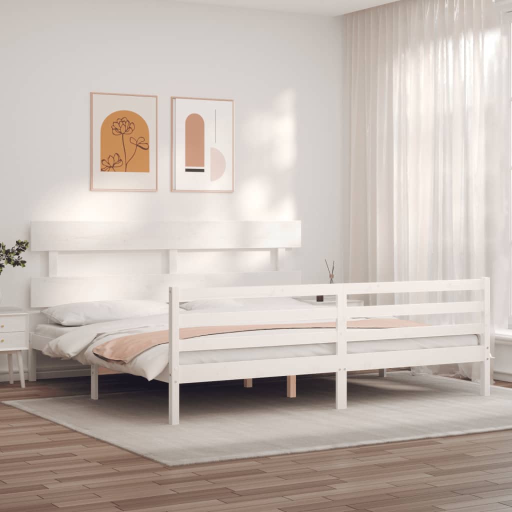 Giroletto Testiera Bianco Super King Size-Struttura Letto in Legno Massello 929947