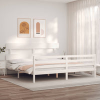 Giroletto Testiera Bianco Super King Size-Struttura Letto in Legno Massello 929947