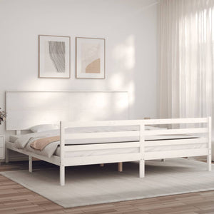 Giroletto con Testiera Bianco 200x200 cm in Legno Massello 3195242