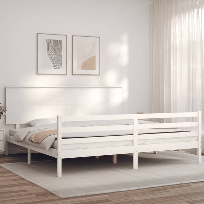 Giroletto con Testiera Bianco 200x200 cm in Legno Massello 3195242
