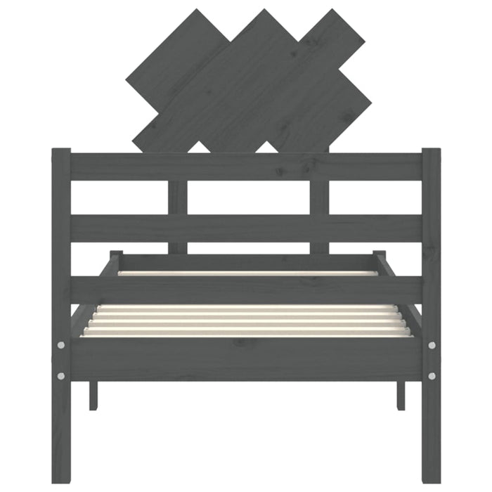 Giroletto con Testiera Grigio 90x200 cm in Legno Massello 3195273