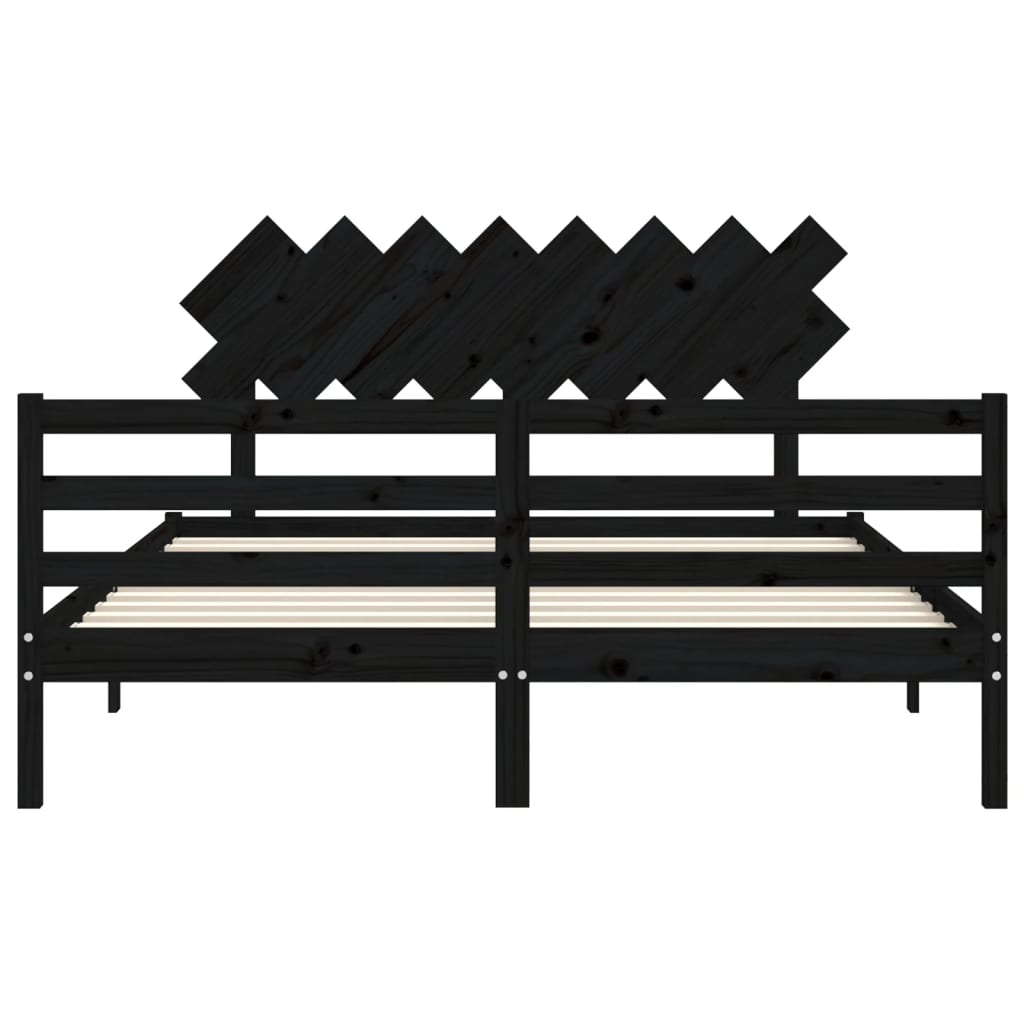 Giroletto con Testiera Nero 160x200 cm Legno Massello 3195300