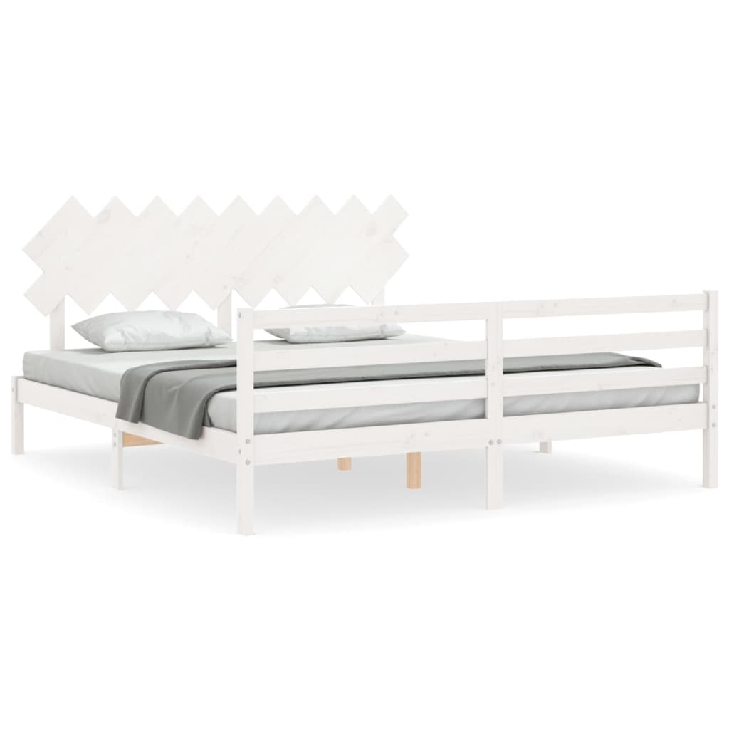 Giroletto Testiera Bianco Super King Size-Struttura Letto in Legno Massello 116120