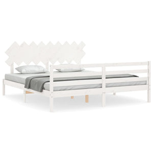 Giroletto Testiera Bianco Super King Size-Struttura Letto in Legno Massello 116120
