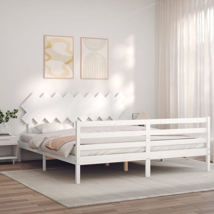 Giroletto Testiera Bianco Super King Size-Struttura Letto in Legno Massello 116120