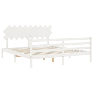 Giroletto Testiera Bianco Super King Size-Struttura Letto in Legno Massello 116120