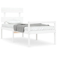 Letto per Anziani con Testiera Bianco Single in Legno Massello 3195317