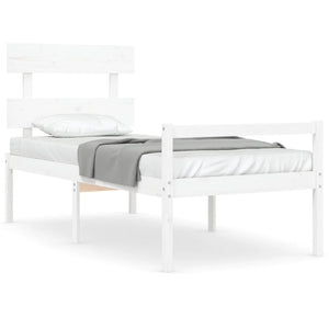Letto per Anziani con Testiera Bianco Single in Legno Massello 3195317