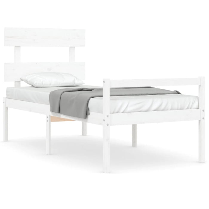 Letto per Anziani con Testiera Bianco Single in Legno Massello 3195317