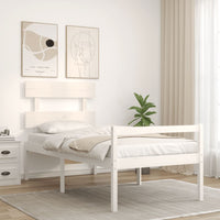 Letto per Anziani con Testiera Bianco Single in Legno Massello 3195317