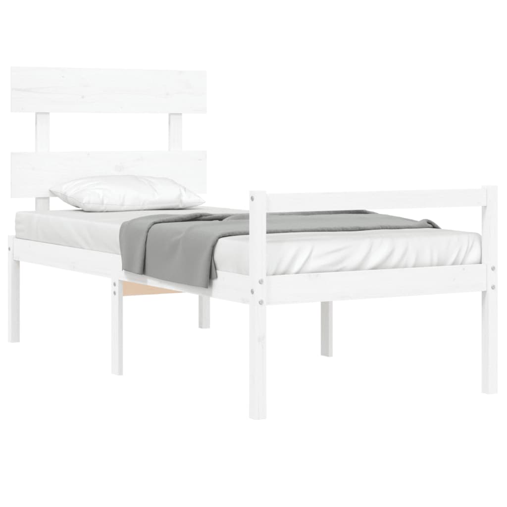 Letto per Anziani con Testiera Bianco Single in Legno Massello 3195317