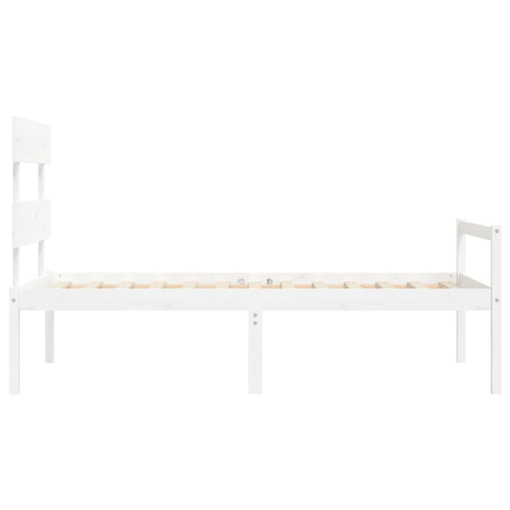 Letto per Anziani con Testiera Bianco Single in Legno Massello 3195317