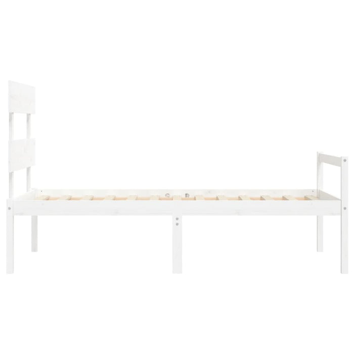Letto per Anziani con Testiera Bianco Single in Legno Massello 3195317