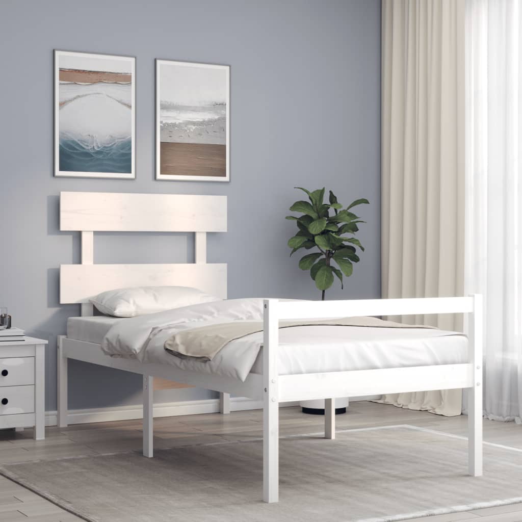 Letto per Anziani con Testiera Bianco Single in Legno Massello 3195317