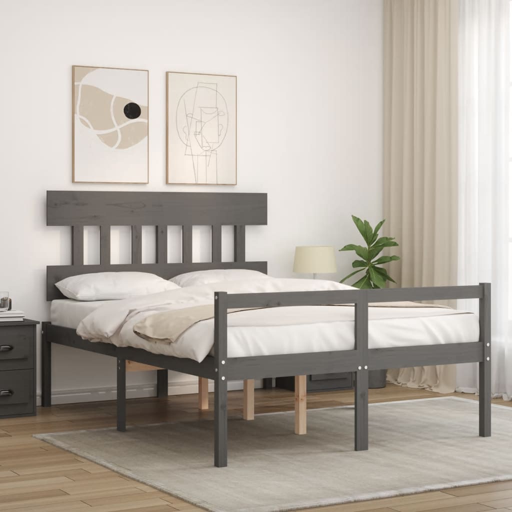 Letto per Anziani con Testiera Grigio Double in Legno Massello 3195393