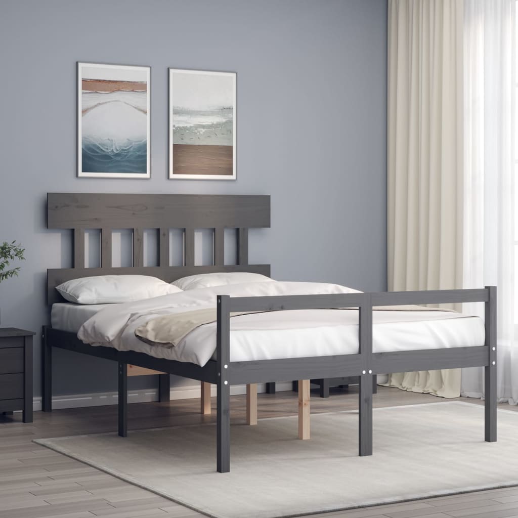Letto per Anziani con Testiera Grigio Double in Legno Massello 3195393