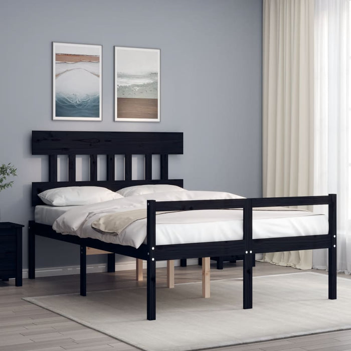 Letto per Anziani con Testiera Nero Double in Legno Massello 3195395